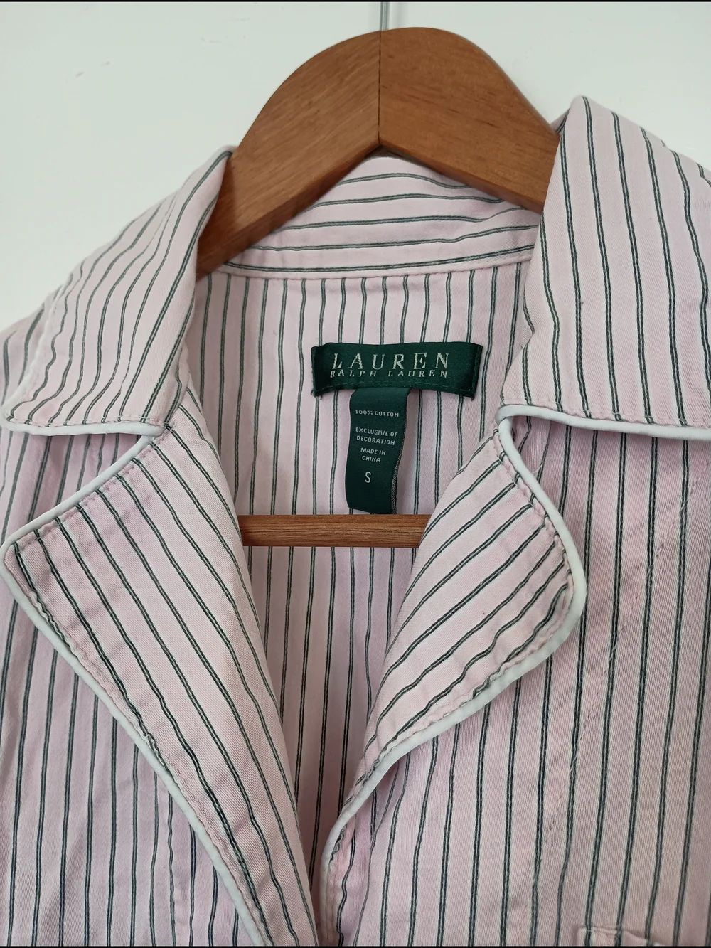 Lauren Ralph Lauren 100% Cotton Pink and White Striped Button-Down Sleep Shirt